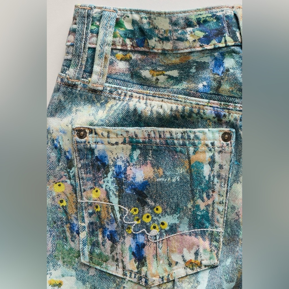 We The Free Gorgeous Blue Printed Straight Leg Jeans - Picture 6 of 11